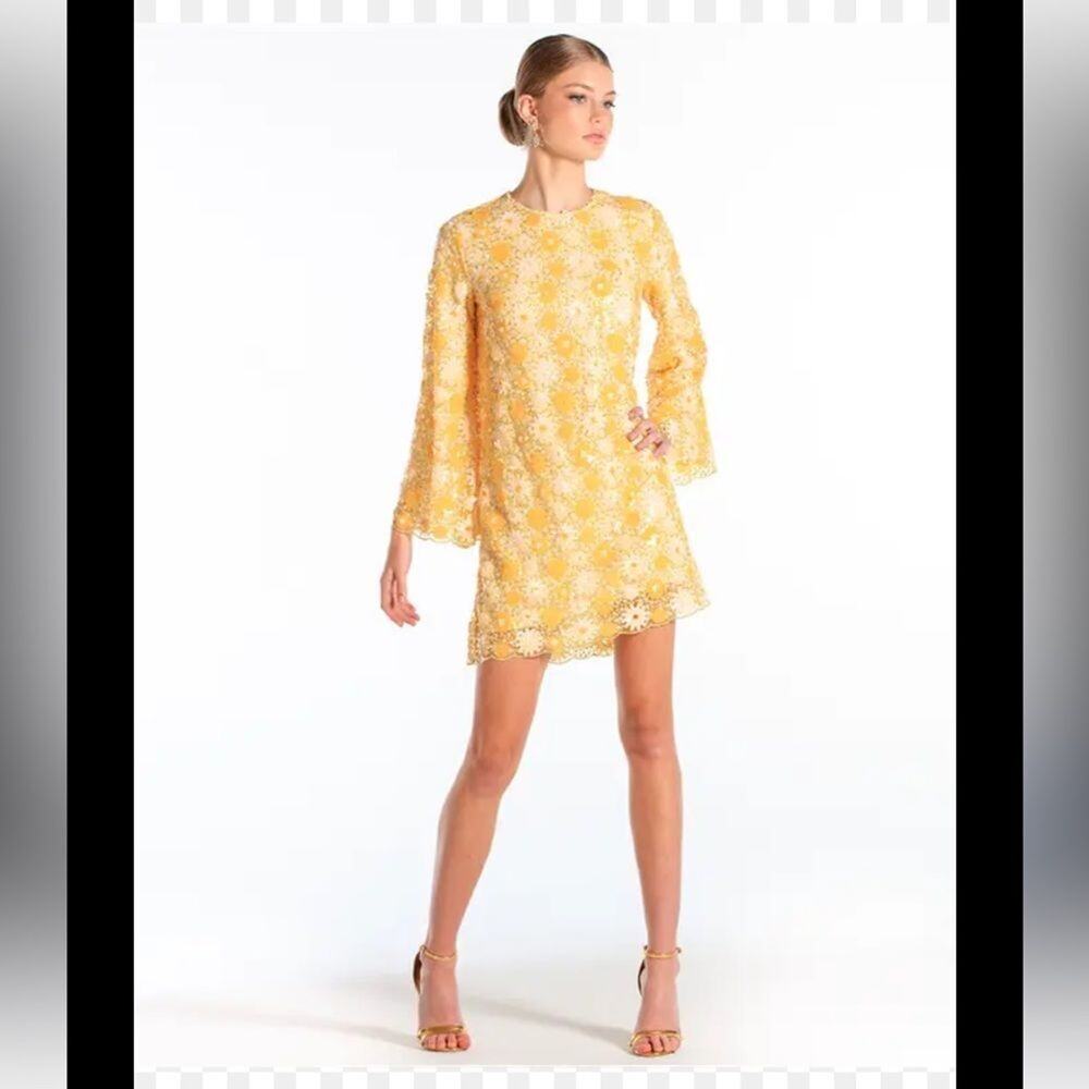MESTIZA NEW YORK Flora Sequin Mini Dress in Canary Yellow Size LARGE